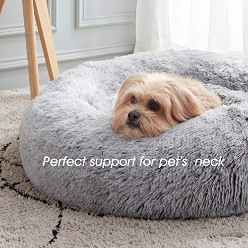 WESTERN HOME WH Calming Soft Round Dog & Cat Bed, Anti-Anxiety Donut Cuddler Warming Cozy Fluffy Faux Fur Plush Cushion Bed for Small Medium Dogs and Cats (20"/24"/27"/30"), Light Grey - color: Light Grey, size: 20.0"L x 20.0"W x 6.0"Th