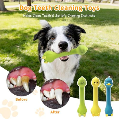 Latex Squeaky Dog Toys, 3 Pack Soft Rubber Dog Chew Toys, 8.7" Standing Stick Animal Pet Toy to Keep Them Busy, Interactive Fetch Squeak Toy for Puppy Small Medium Dogs - color: Green & Yellow & Blue