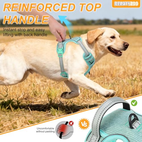 BEAUTYZOO No Pull Dog Harness, Adjustable Dog Harness and Leash Set -Easy Wearing with 3 Buckles/Control Handle,No Choke Soft Padded Reflective Pet Vest for Training Walking Hiking,Solid Aqua Blue S - color: Solid Aqua Blue, size: S: chest 14"-24"