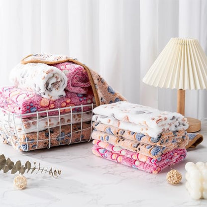 1 Pack 3 Blankets Super Soft Fluffy Premium Fleece Pet Blanket Flannel Paw Printed Throw for Dog Puppy Cat (Medium 30x20'', Purple, Pink, Brown) - color: Purple, Pink, Brown, size: 30x20 inch(Pack of 3)
