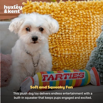 Huxley & Kent Funny Dog Toy w/Squeaker – Power Plush Squeaky Dog Toys for Small, Medium & Large Dogs – Soft Stuffed Animal for Indoor Play & Fetch - Farties, Small - size: Small, style: Farties