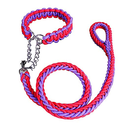 Love Dream Dog Collar and Leash Set, Heavy Duty Nylon Braided Rope Strong 4 FT Dog Leash and Martingale Training Collar for Small Medium Large Dogs Training and Walking (Red & Purple) - color: Red & Purple, size: Medium (Thick 1.5cm)