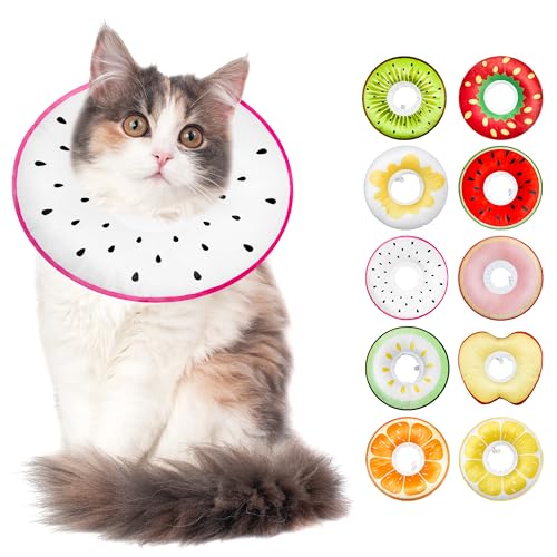Cat Cone Collar Soft, Adjustable Cat Recovery Cone to Stop Licking, Cute Kitten Donut Collar After Surgery, Elizabethan Collars for Kittens, Lightweight Cats Neck Cones (Dragonfruit, Large) - color: Dragonfruit, size: Large