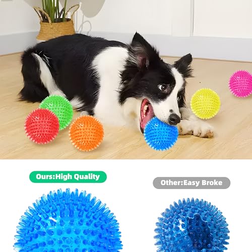6 Pack 3.5” Squeaky Dog Balls for Large and Medium Dogs, Spiky Balls for Teething Puppies - color: Medium Set of 6