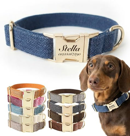 Personalized Polyester Dog Collar with Name and Phone Number, Customizable Laser-Engraved Collar with Metal Quick Release Buckle for Dogs - color: Multicolor