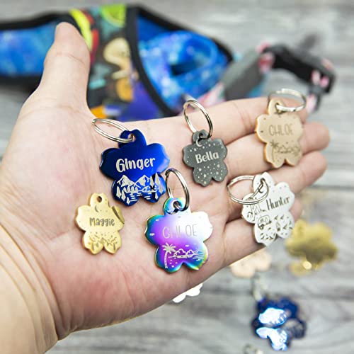 Personalized Dog Tag with 5 Lines of Custom Deep Engraved Durable Stainless Steel Pet ID Name Tag Designer Small Size Flower - size: Small, style: Flower