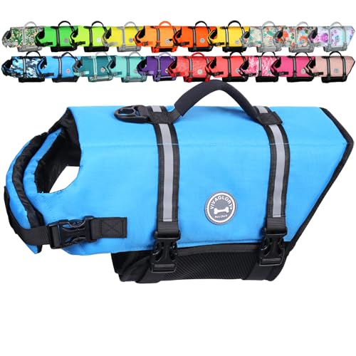 VIVAGLORY Rip Stop Dog Life Vest, Swimming Vest with Handle, Buoyancy for Doggy Puppy, Dog Life Jacket for Swimming & Boating, L, Blue - color: Blue, size: L: 25-31 inch (Ribcage Girth)