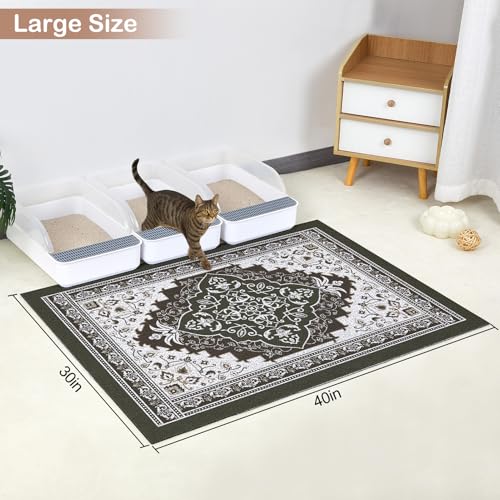 Glittme Cat Litter Mat with Non-Slip Bottom Litter Box Mat 40"X30" Litter Trapping Mat Easy to Clean Washable Cat Food Mat for Kitty,XL - color: Black, size: 40"x30"