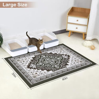 Glittme Cat Litter Mat with Non-Slip Bottom Litter Box Mat 40"X30" Litter Trapping Mat Easy to Clean Washable Cat Food Mat for Kitty,XL - color: Black, size: 40"x30"