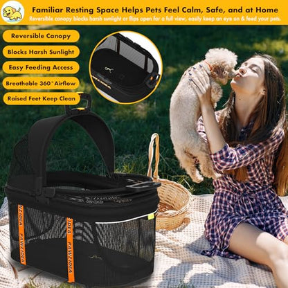 PAWZIDEA Portable Small Dog Crate for Car Travel up to 33lb, Enclosed Dog Car Seat Soft-Sided, Escape-Proof Reversible No-Zip Canopy, Foldable Pet Carrier Seatbelt for Small Medium Puppy & Cats Kennel - color: Full View Mesh, Small/Medium