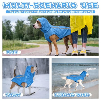 Dog Raincoat with Reflective Strip Hoodie, Waterproof Dog Raincoats, Adjustable Lightweight Hooded Poncho Dog Rain Jacket, Snowproof Windproof Clothes, Dog Raincoat for Large Dogs - color: Blue, size: XL