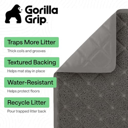 GORILLA GRIP Cat Litter Box Mat, Cushioned Coil Mesh Litter Trapping Mats, Scatter Control Supplies for Less Mess, Phthalate Free, Ultra Deep Catch Grooves, Rinse or Vacuum to Clean 24x17 Hunter Green - color: Charcoal, style: Small (24" x 17")