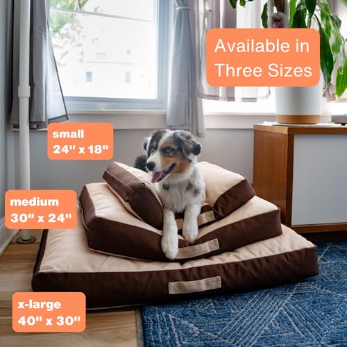 Rawry Orthopedic Dog Bed | Memory Foam Dog Bed with Handle | Water-Resistant, Machine Washable Cover | Floor Cushion for Cats, Dogs & People - Tan/Brown (Small - 24" x 18") - size: Small