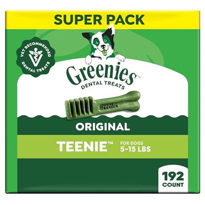 Greenies Veterinarian-Recommended Adult Natural Dental Dog Treats Teenie Size, Dog Dental Chews, Original Flavor, 54 oz. Pack, 192 Count - size: 192 Count (Pack of 1)