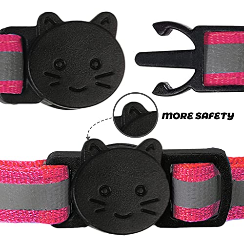 2 Pack Reflective Cat Collar Breakaway with Bell,Personalized Kitten Collars,Adjustable Safety Buckle Collar for Male Cats Girls & Boys (Hot Pink) - color: Hot Pink