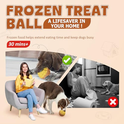 Dog Frozen Treats Toy, Cognitive Dogs Brain Stimulation Puzzle Toys for Aggressive Chewers, Interactive Dispensing Toy Enrichment Keep Them Busy No-Boredom, Tough Nylon&Coffe Wood Fillable Dog Feeder - color: Coffe Wood