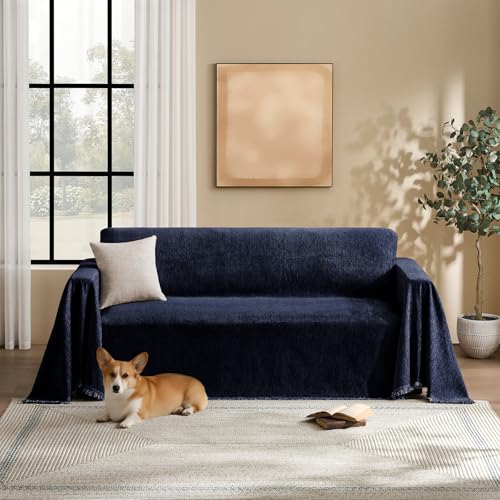 MaymissCouch Cover for Dogs Sectional Sofa Covers Washable for 3 Cushion Couch, Chenille Couch Cover Blanket, Sectional Sofa Slipcovers, Multi-Use Furniture Protector for Kids, Pets, 71" X150", Navy - color: Navy Blue, size: 71" x 150"