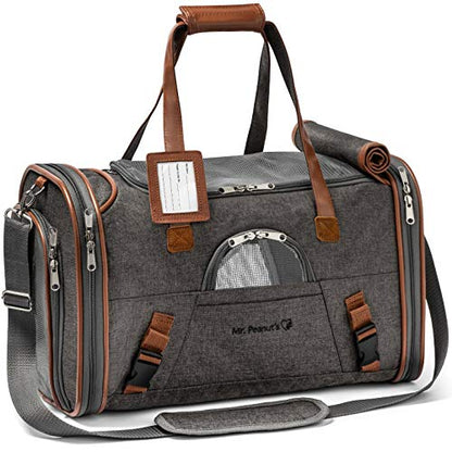 Mr. Peanut's Airline Approved Soft Sided Pet Carrier, Low Profile Gold Series Tote, Premium Brand Self Locking Zippers, Under Seat Compatibility, Plush Faux Fleece Bedding with a Sturdy Plywood Base - color: Charcoal Ash