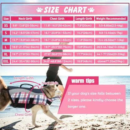 EMUST Dog Life Vests, Adjustable Dog Life Jackets for Small Dogs with Enhanced Buoyancy, Small Swim Vest with Durable Rescue Handle, Navy Check, XS - color: NavyCheck, size: XS