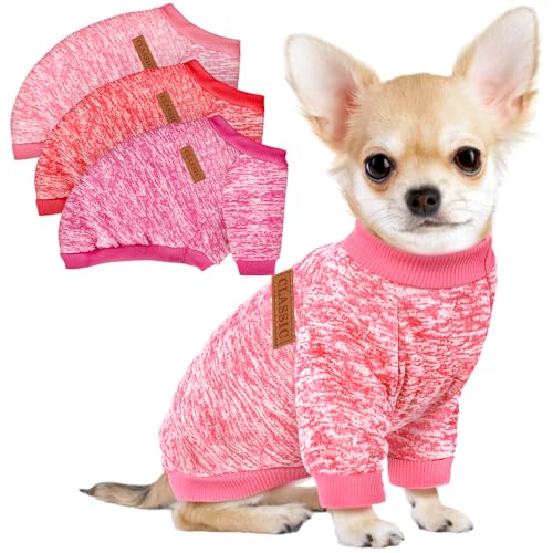 3 Pack Dog Sweaters for Small Dogs Girl Boy Winter Fleece Clothes Warm Soft Dog Sweatshirt Outfit for Dogs Cats Pet Apparel (Rose+Red+Pink, XX-Small) - color: Rose+Red+Pink, size: XXS (Back: 7.8", Chest: 11.8", 2.2-3.5 lbs)