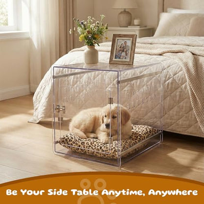 Dog Crate Furniture, Clear Indoor Dog Kennel for Small to Medium Dog, Durable Crack-Resistant PC Polycarbonate Pet Kennel, Lockable & Ventilated, Modern Dog Crate End Table,21.6"Lx15.7"Wx17.7"H - size: 21.6"L x15.7"W x17.7"H