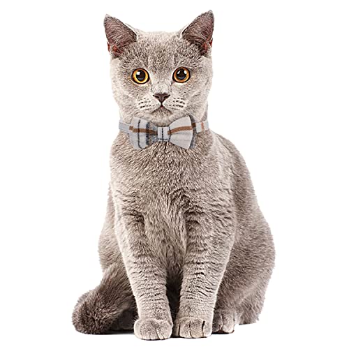 Faleela 2 Pack/Set Cat Collar with Cute Bow Tie and Bell,Breakaway Plaid Shirt Collar for Kitty Adjustable Safety - color: 2023new-Beige