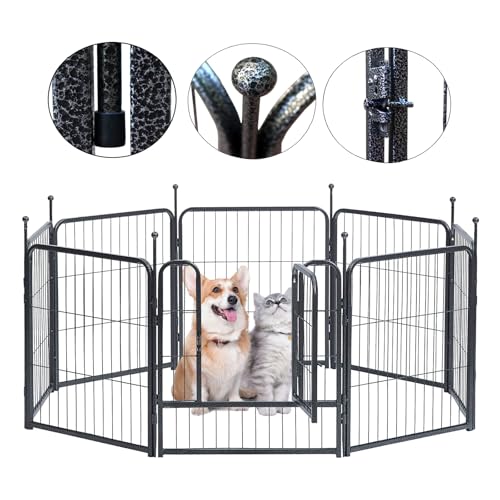 Dog Playpen,24/32/40 Inch Height in Heavy Duty,Folding Indoor Outdoor Dog Exercise Fence, Portable Pet Playpen with Door for Large Medium Dogs - Silver Gray (8 Panels, 24 inch) - style: 24 Inch