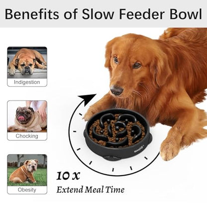 MateeyLife Large Slow Feeder Dog Bowls, Anti-Choking Puzzle Dog Food Bowls, Anti-Slip Interactive Feeding Slow Down Eating, Bloat Stop Maze Dishes for Large Breeds 4 Cups Black - color: H-Black, size: Large