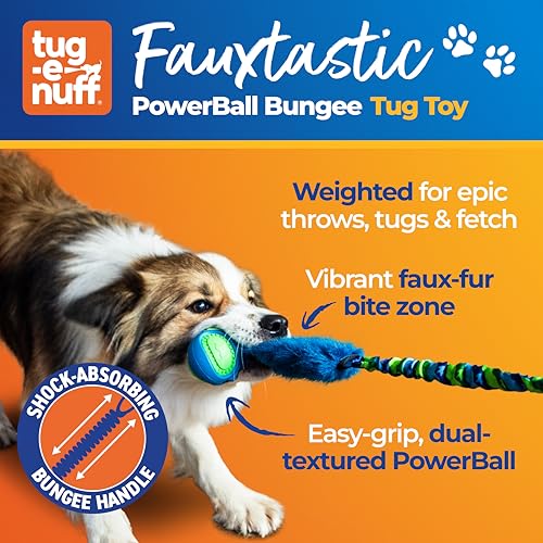 Tug-E-Nuff Fauxtastic PowerBall Bungee, Durable, Faux-Fur Fetch & Tug of War Dog Toy with Rubber Ball, Interactive Dog Tug Toys for Training Small, Medium, Large Dogs, 25 in, Purple Pattern - color: Purple