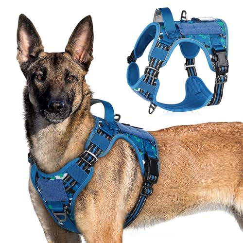 rabbitgoo Tactical Dog Harness for Large Dogs, No Pull Military Service Vest with Handle & Molle, Easy Control for Training Walking, Adjustable Reflective Straps, Blue Camo, XL - color: Blue Camo, size: X-Large