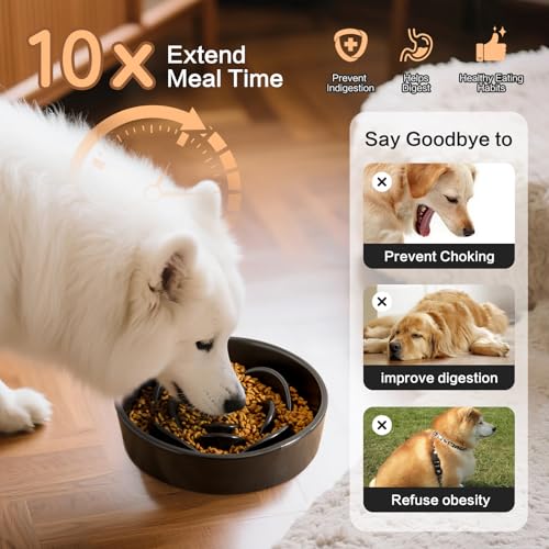 8.25'' Ceramic Slow Feeder Dog Bowls - Petal Shape Modern Dog Food Dish for Medium and Large Breeds, Puzzle Maze Bowl to Slow Down Eating, Anti-Gulping, Dishwasher & Microwave Safe, Black - color: Black, size: 8.25 inch