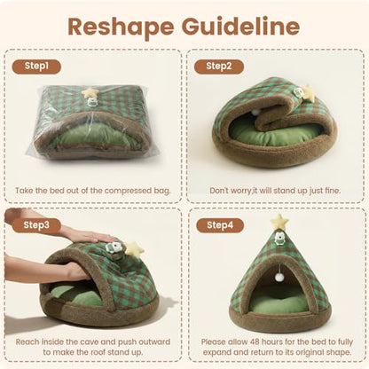 Jiupety Cat Beds for Indoor Cats,Cat House with Removable Washable Cushioned,2-in-1 Cat Bed Cave with Anti-Slip Bottom Ultra-Soft Cat Tent for Kittens and Small Pets,Green 18.9In - size: Meduim