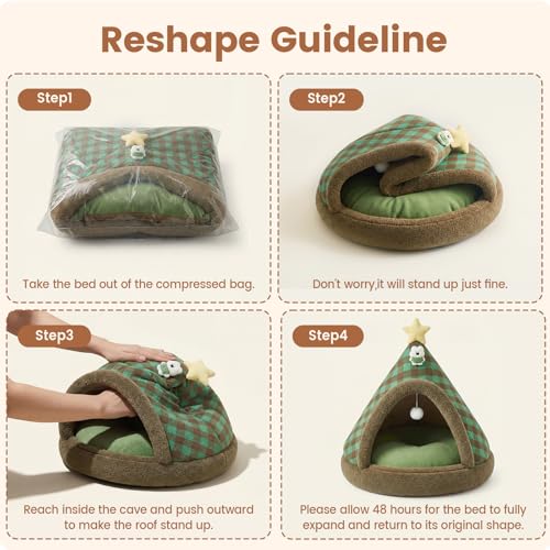 Jiupety Cat Tents for Indoor Cats,Cat House with Removable Washable Cushioned,2-in-1 Cat Cave Tent with Anti-Slip Bottom Ultra-Soft Pet Tent for Cats and Small Dogs,Green 23.6In - size: Large