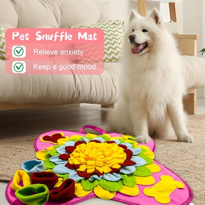 Snuffle Mat for Dogs Pet Treats Feeding for Small Medium Breed Dogs Non-Slip Interactive Dog Puzzle Toys Encourages Natural Foraging Skills - color: Pink Sunflower 20 "x 20"