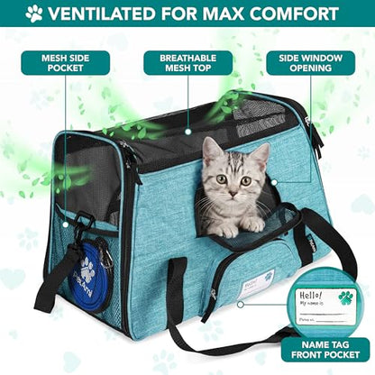 PetAmi Airline Approved Pet Carrier for Cats & Small Dogs, Soft Sided TSA Travel Carrier Bag Sherpa Bed, Breathable Mesh Ventilation, Collapsible Bowl, Fit Under Seat, Up to 18 lbs, Small Heather Blue - color: Heather Blue, size: Small - 17"L x 10.2"W x 1