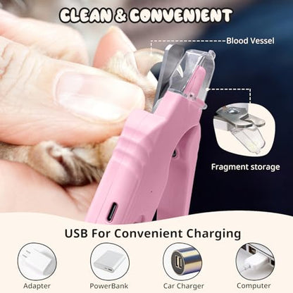 2-in-1 Dog Nail Trimmers & Dog Nail Grinder, Dog Nail Clippers with 2 LED Lights & Safety Guard, USB Rechargeable, Multiple Grinding Methods for Small, Medium, and Large Dogs & Cats (Pink) - color: Pink
