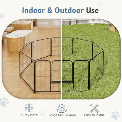 DUMOS Dog Playpen Indoor, Metal 24 Inch 8 Panels Foldable Pet Fence with Door, Outdoor Small Medium Large Dog Puppy Portable Exercise Play Pen for RV Camping, Trips, Play Yard