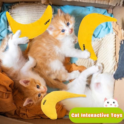 5 Pack Catnip Toys Yellow Banana Cat Chew Catnip Toys Stuffed Catnip Kitten Interactive Banana Cat Pillow for Cats Kitten Indoor Chew Bites Scrub Claws Toys