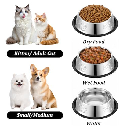 10 Pcs Stainless Steel Dog Bowls, Silver Non-Slip Pet Feeding Bowls with Rubber Base, 7 oz Capacity for Small Medium Dogs, Cats, Kittens, Rabbits