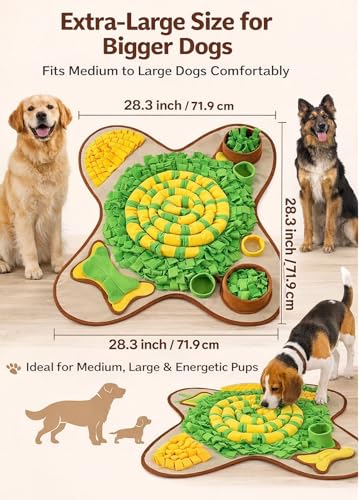 Snuffle Mat for Dogs Large Breed, 28.3''x28.3'' Interactive Puzzle Dog Food Mat, Easy to Clean, Durable, Mental Stimulation & Slow Feeding Game for All Breeds