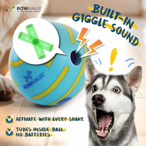 BOWHAUS Giggle Ball for Dogs, 5.5 Inch Interactive Dog Exercise Toys, Indestructible Fun Squeaky Chew Toy, Non-Toxic Durable PVC Chew Ball for Indoor Outdoor Play - style: Giggle Ball - Classic Style