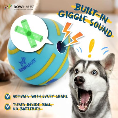 BOWHAUS Giggle Ball for Dogs, 5.5 Inch Interactive Dog Exercise Toys, Indestructible Fun Squeaky Chew Toy, Non-Toxic Durable PVC Chew Ball for Indoor Outdoor Play - style: Giggle Ball - Classic Style