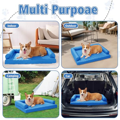 Chew Proof Dog Bed - Orthopedic Memory Foam Dog Bed, Waterproof Washable Cover with Non-Slip Bottom & Indestructible Pet Sofa for Medium Large Dogs, 30" x 20" Blue
