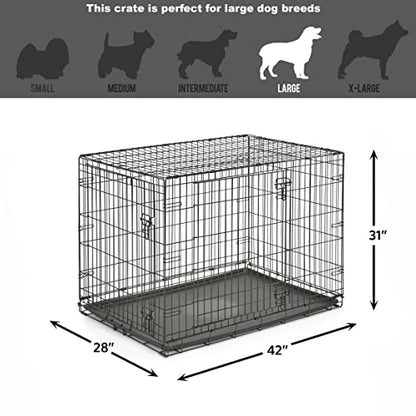 Midwest Homes for Pets 42-Inch New World Crate for Large Breeds, 71-90 lbs, Double Door Folding Dog Crate, Leak-Proof Tray & Secure Latches, Portable, Durable & Easy to Assemble - size: 42.0"L x 28.0"W x 31.0"H