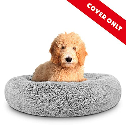 The Dog’s Bed Replacement Zip Cover for Calming Plush Donut Dog Bed, Silver Grey Fur, Large - color: Silver Grey Fur, size: Spare Cover (Large)