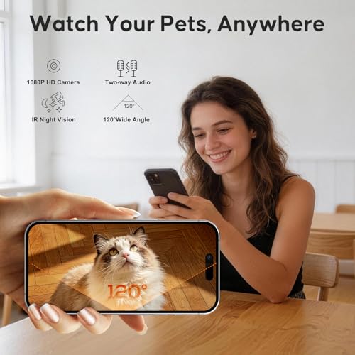 Miaosical Automatic Cat Feeder with Camera,WiFi Cat Food Dispenser with App Control,1080P HD Video,Two-Way Audio, Transparent 4.2L Food Container (Black) - color: Black