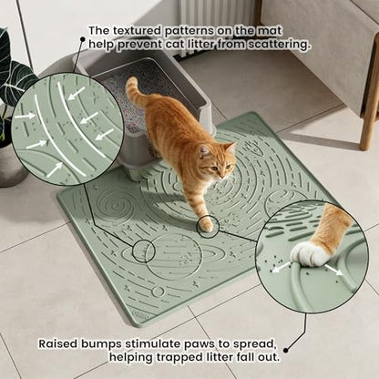 OHMO Cat Litter Mat Large Litter Box Mat, 31.5x23.6 Sage Green, Premium BPA-Free Silicone Rubber Kitty Litter Mat for Litter Box, High Edge Scatter Control Non-Slip Waterproof Litter Trapping Mat - color: Sage Green, size: 31.5"L x 23.6"W