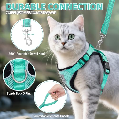 PUPTECK Cat Harness and Leash Set Escape Proof Reflective Cat Walking Harness Adjustable Soft Breathable Mesh Vest for Small Pets, Aquamarine, S - color: Aquamarine, size: S (NECK 9.5"-11", CHEST 13"-16")