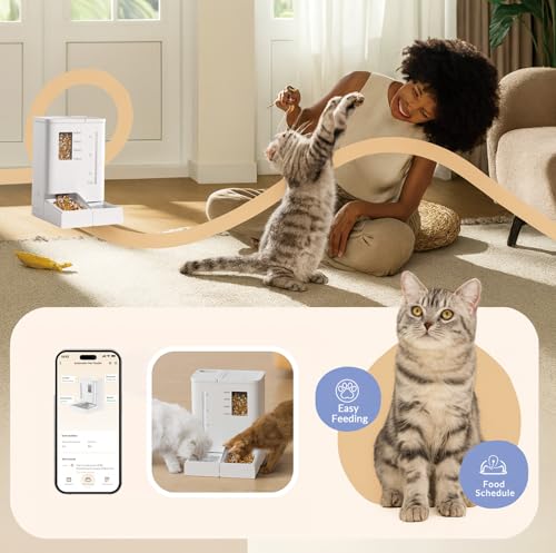 Wi-Fi Automatic Pet Feeder and Waterer for Cats&Dogs, 2-in-1 Set 5L Large Capacity for 2 Weeks, Intuitive App Operation, 2 Way Power Supply, Detachable for Cleaning