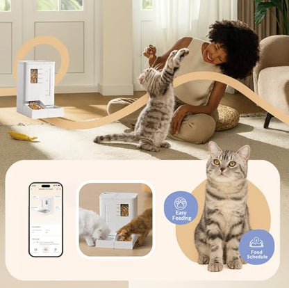 Wi-Fi Automatic Pet Feeder and Waterer for Cats&Dogs, 2-in-1 Set 5L Large Capacity for 2 Weeks, Intuitive App Operation, 2 Way Power Supply, Detachable for Cleaning